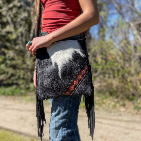 Cowhide Purse with Tooled Leather