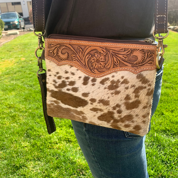 Tooled Leather and Cowhide Purse