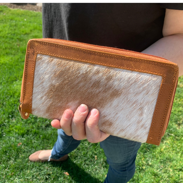 Cowhide Wallet with Brown Leather Trim
