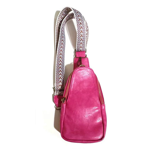 Hot Pink Vegan Leather Crossbody Bag