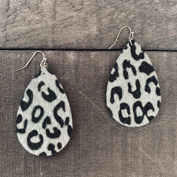 Leopard Teardrop Earrings Silver and Black
