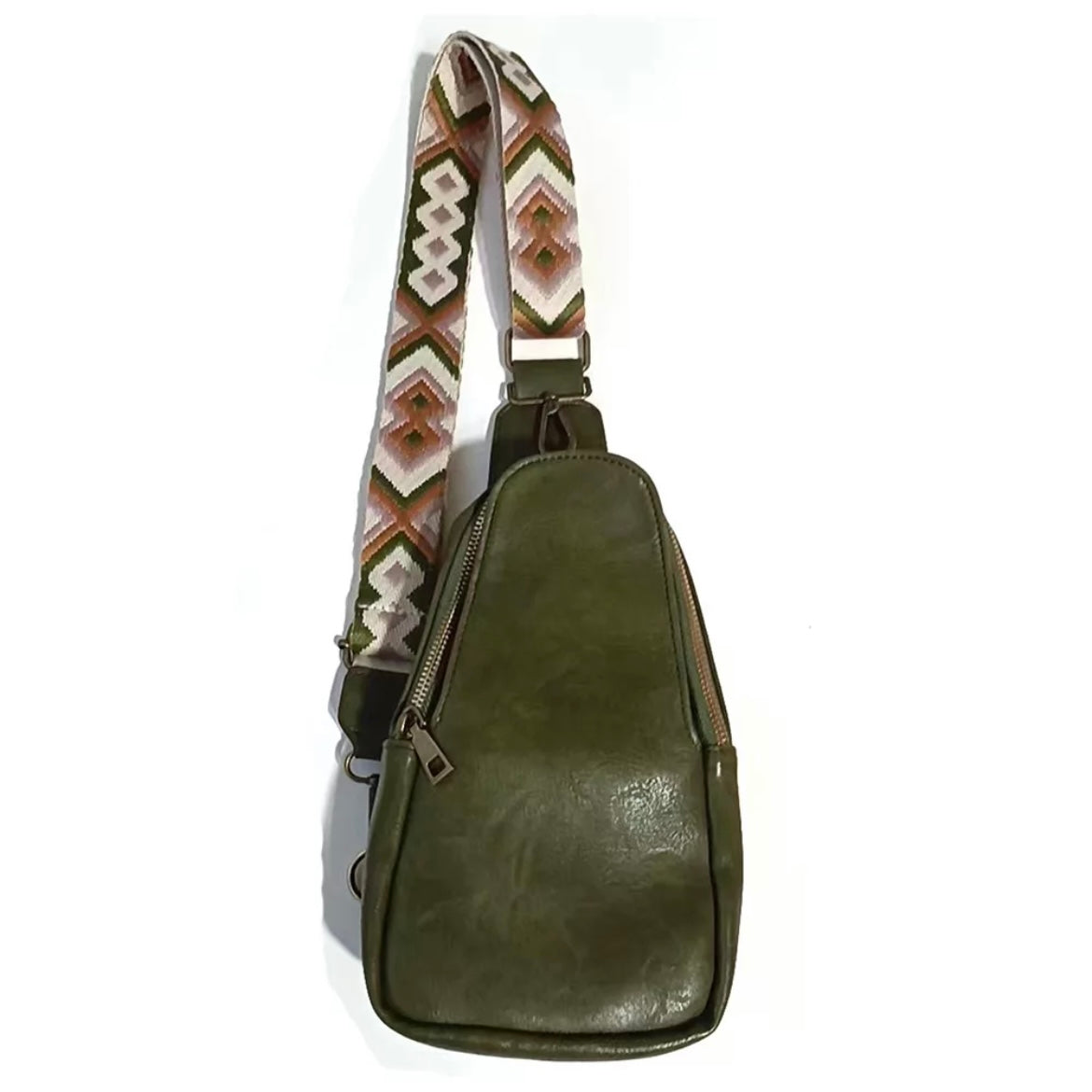 Green Vegan Leather Crossbody Bag